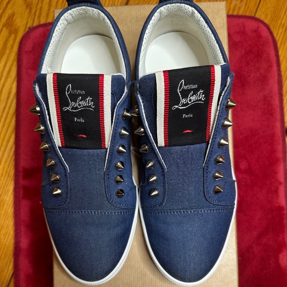 Christian Louboutin F.A.V. Fique A Vontade Sneakers Size 37 US 7 in Blue Denim